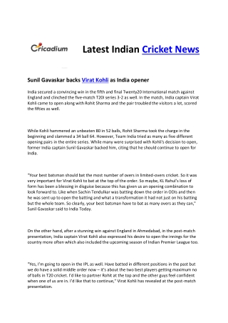 Latest Indian Cricket News