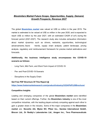Biosimilars Market Set For Rapid Growth And Trend By 2027