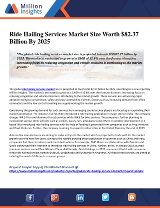 Ride Hailing Services Market Size Worth $82.37 Billion By 2025