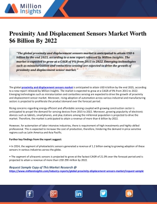 Proximity And Displacement Sensors Market Worth $6 Billion By 2022