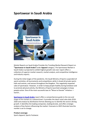 Saudi Arabia Sportswear Market Opportunity and Forecast 2025