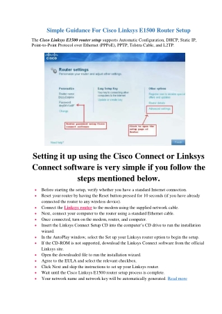 Simple Guidance For Cisco Linksys E1500 Router Setup