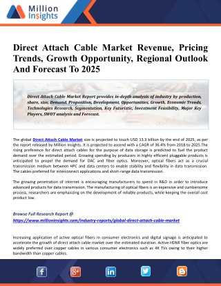 Direct Attach Cable Market 2025 Industry Price Trend, Size Estimation, Industry Outlook and Business Growth