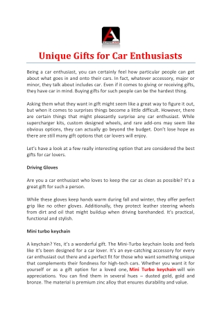 Unique Gifts for Car Enthusiasts