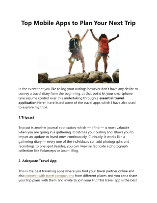 Top Mobile Apps to Plan Your Next Trip