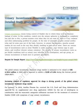 Urinary Incontinence Treatment Drugs Market in 2020| Detailed Study Analysis Report