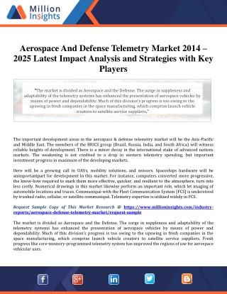 Aerospace And Defense Telemetry Market 2014 – 2025 Latest Impact Analysis and Strategies with Key Players