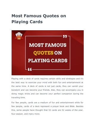 Famous quotes on playing cards