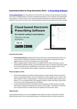 Automated Adverse Drug Interaction Alerts - E-Prescribing Software