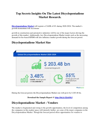 Top Secrets Insights On The Latest Dicyclopentadiene Market Research.