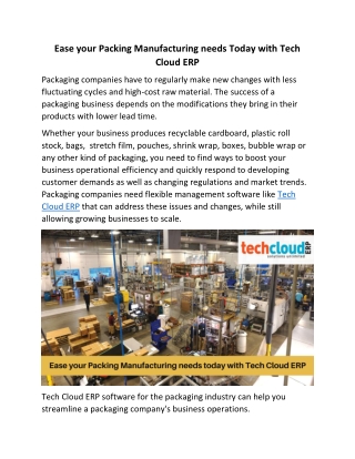Ease your Packing Manufacturing needs Today with Tech Cloud ERP
