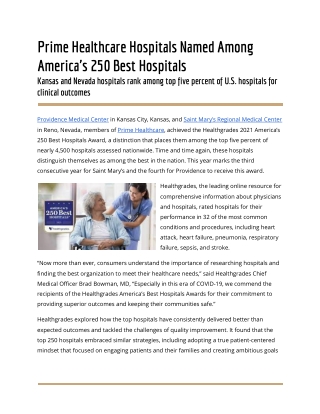 Prime Healthcare Hospitals Named Among America's 250 Best Hospitals