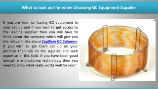 What to look out for when Choosing GC Equipment Supplier