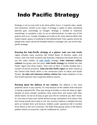 Indo Pacific Strategy