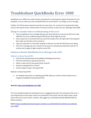 Troubleshoot QuickBooks Error 1000