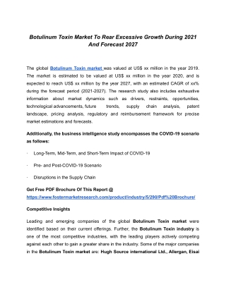 Botulinum Toxin Market Comprehensive Analysis And Vendor Landscape 2027