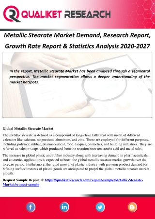 Metallic Stearate Market Demand, Research Report, Growth Rate Report & Statistics Analysis 2020-2027