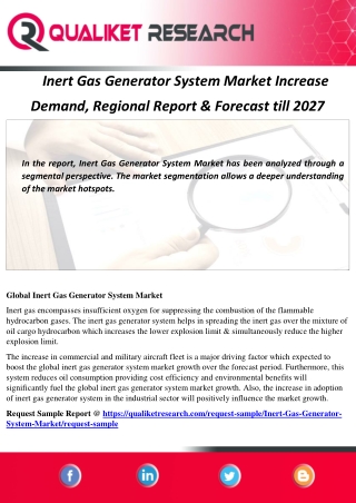 Inert Gas Generator System Market Increase  Demand, Regional Report & Forecast till 2027