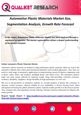 Automotive Plastic Materials Market Size, Segmentation Analysis, Growth Rate Forecast