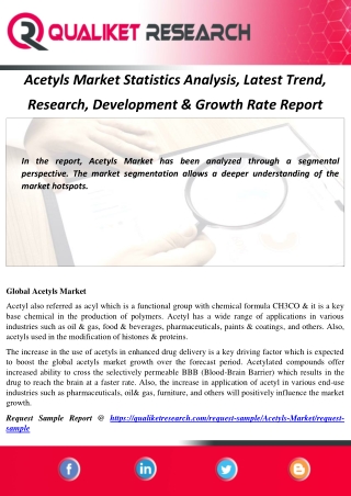 Acetyls Market Statistics Analysis, Latest Trend, Research, Development & Growth Rate Report