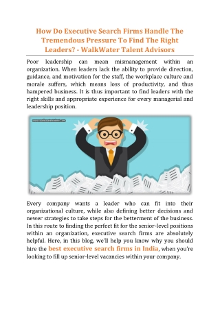 How Do Executive Search Firms Handle The Tremendous Pressure To Find The Right Leaders - WalkWater Talent Advisors