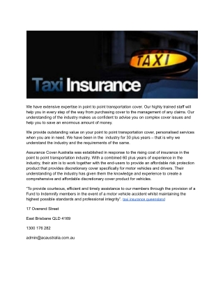 taxi insurance queensland