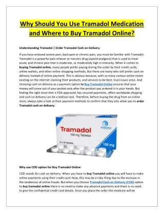 Why Should You Use Tramadol Medication and Where to Buy Tramadol Online?