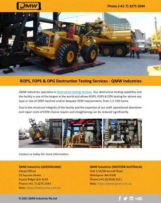 ROPS, FOPS & OPG Destructive Testing Services - QMW Industries