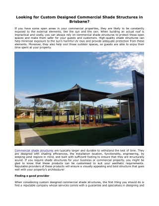 Looking for Custom Designed Commercial Shade Structures in Brisbane?