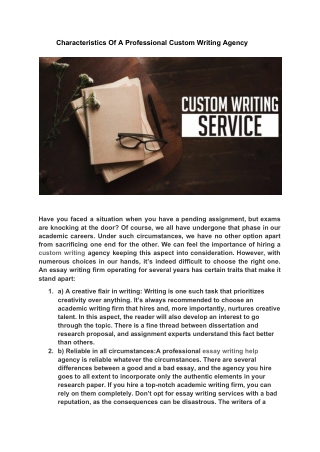 CHARACTERISTICS OF A PROFESSIONAL CUSTOM WRITING AGENCY