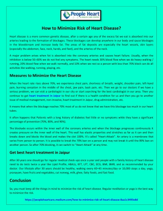 How to Minimize Risk of Heart Disease?