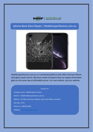 Iphone Back Glass Repair | Mobilerepairfactory.com.au