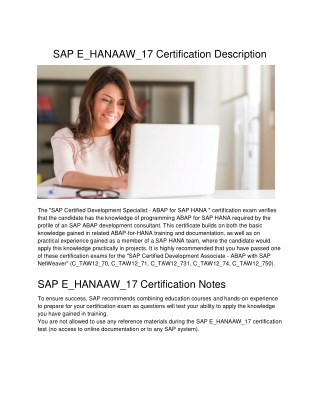 SAP E_HANAAW_17 Certification Description