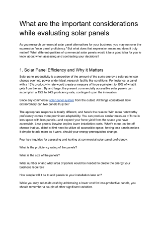 What are the important considerations while evaluating solar panels