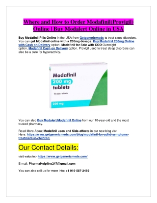 Modafinil Online Cash On Delivery by Getgenericmeds