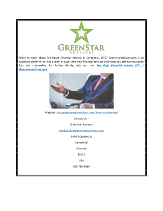 Fee Only Financial Advisor DTC | Greenstaradvisors.com