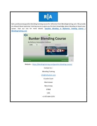 Gasoline Blending in Refineries Training Course | Blendingtraining.com