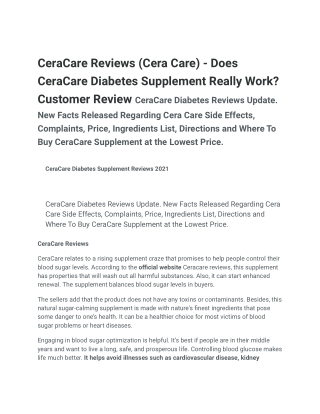 CeraCare Reviews (Cera Care) - Does CeraCare Diabetes Supplement Really Work? Customer Review