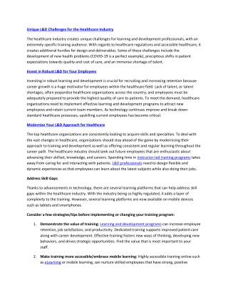 Unique L&D Challenges for the Healthcare Industry