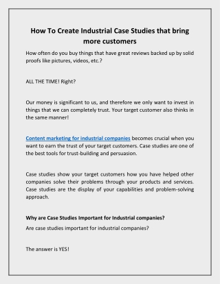 How To Create Industrial Case Studies that bring more customers