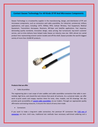 Contact Gwave Technology For All Kinds Of Rf And Microwave Components