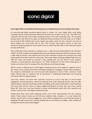 Iconic Digital Offers Social Media Marketing Services to Help Businesses Grow and Meet Their Goals