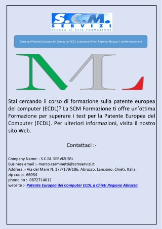 Corsi per Patente Europea del Computer ECDL a Lanciano Chieti Regione Abruzzo | scmformazione.it