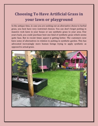 Choosing To Have Artificial Grass in your lawn or playground