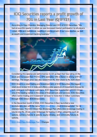ICICI Securities reports a profit growth of 70% in Last Year (Q1FY21)
