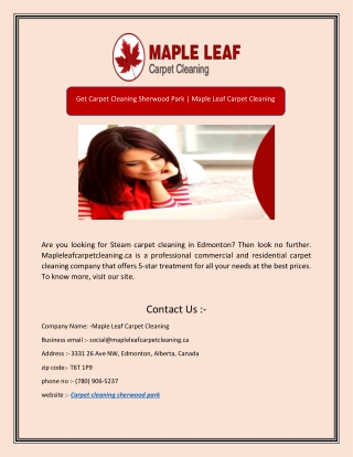 Get Carpet Cleaning Sherwood Park | Maple Leaf Carpet Cleaning