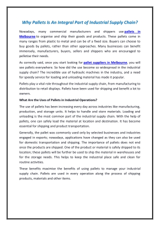 Why Pallets Is An Integral Part of Industrial Supply Chain?