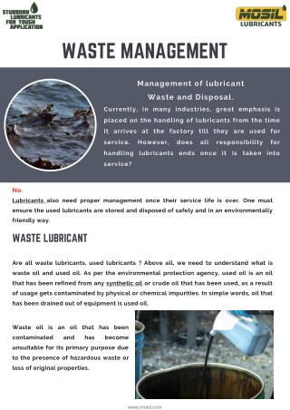 Waste Management & Disposal Of Lubricant Waste