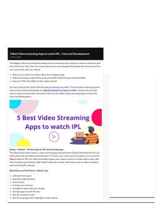 5 Best Video streaming Apps to watch IPL - Cost and Development