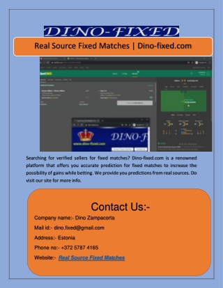 Real Source Fixed Matches | Dino-fixed.com